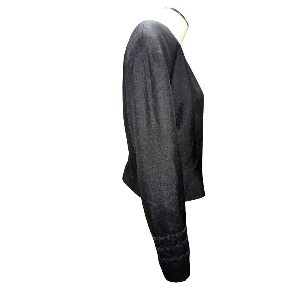 Eleanor P Brenner 10 Vintage Black Silk Jacket Cropped Blazer Deep V Embroidered - Picture 3 of 13
